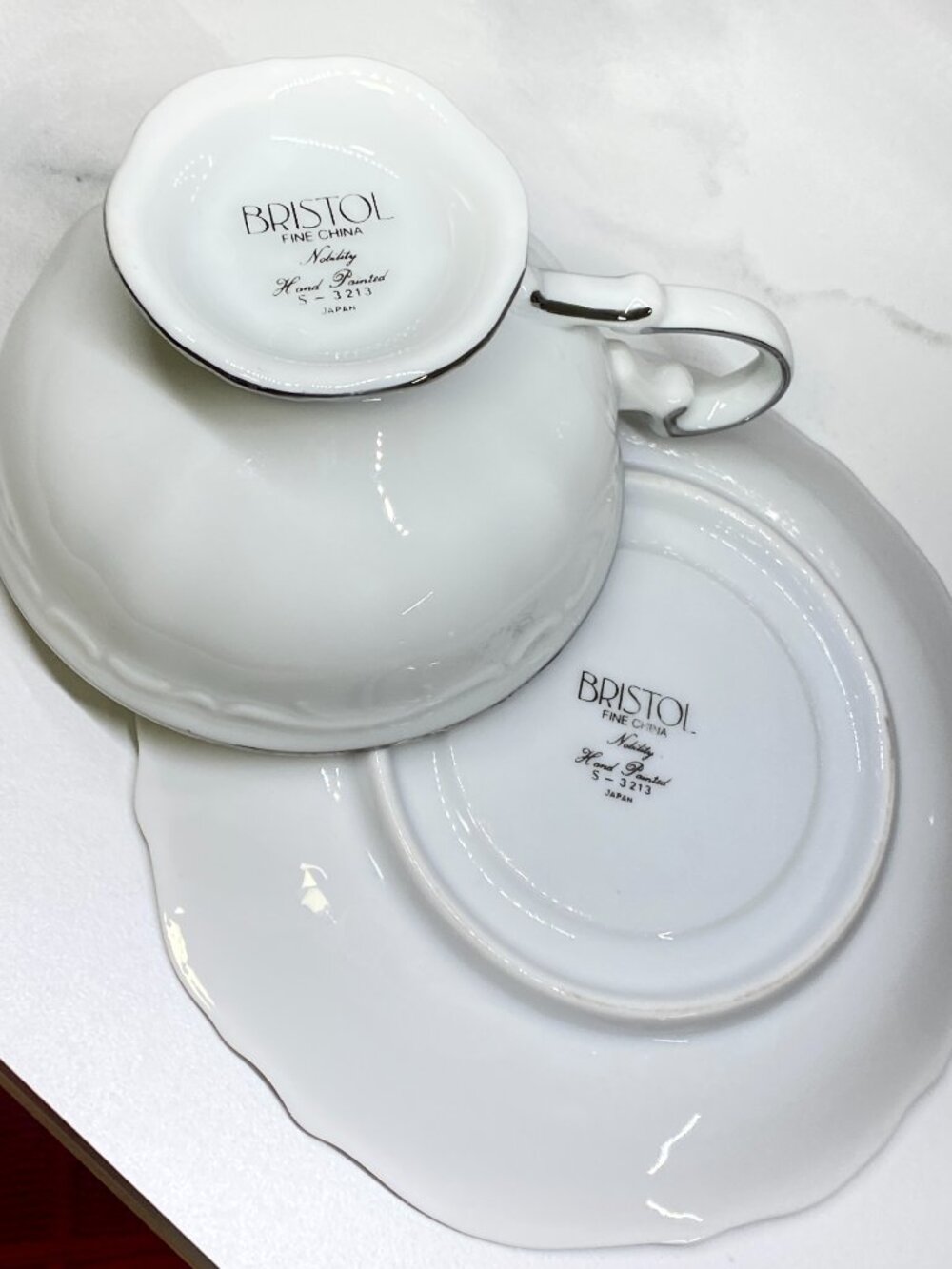 Vintage Bristol Fine China Tea Cup Saucer Set Nativity S-3213 Japan Platinum Tri - Picture 6 of 8